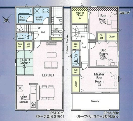 【間取り】 | 東大阪市金岡3丁目 | 2階建て♪【3LDK＋駐車スペース】LDKゆったり18帖、タタミコーナーもあり♪収納充実♪防犯カメラ・TVモニターホン・人感センサー付玄関灯・浴室乾燥機完備☆24時間換気システム☆全居室ペアガラス☆
