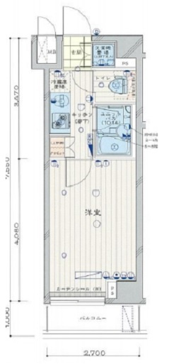 ルーブル西蒲田弐番館の間取り|廊下にクローゼットがありお部屋を広く使えます。1K洋室6帖バストイレ別2口ガスキッチン浴室乾燥機付きのお風呂温水洗浄便座付きのトイレ！