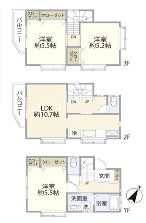 中古／富士見市関沢2丁目の間取り|3階建て3LDK
