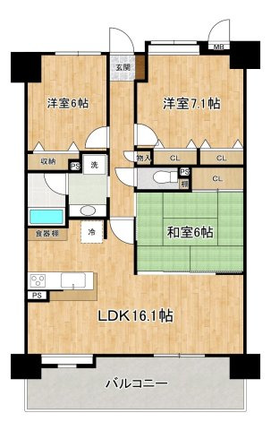 エバーライフネアシティ久留米壱番館の間取り|使い勝手の良い間取りです♪