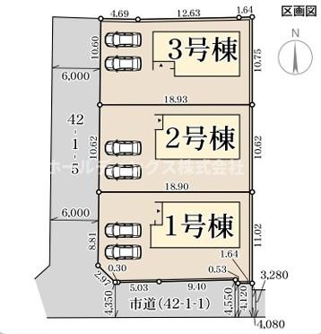 丹波市柏原町南多田新築分譲住宅３号棟の区画図