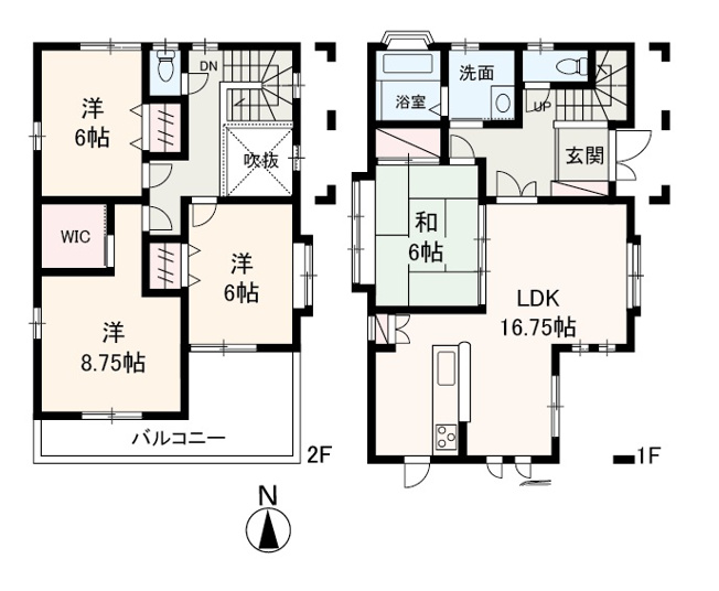 【間取り】 | 香芝市上中　中古戸建 | 屋根裏収納有り！家族がのびのび暮らせる4LDKの間取り。カースペース2台分有り(車種による)。