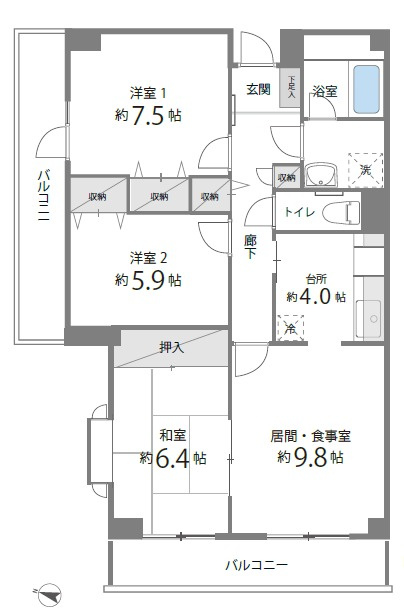 目黒区目黒本町４丁目の賃貸マンションの間取り