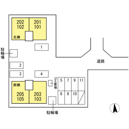 徳島市北島田町２丁目のアパートの区画図