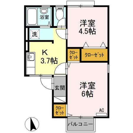 徳島市北島田町２丁目のアパートの間取り