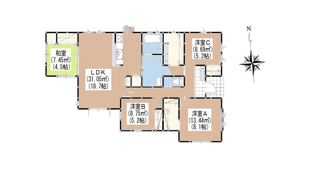 鳥栖市立石町第2-1棟（1号棟）の間取り|全居室収納付きで便利です。