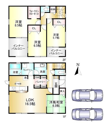 広陵町三吉赤部9期の間取り|4LDK　土地面積：168.61ｍ2　建物面積：117.58ｍ2　駐車2台可