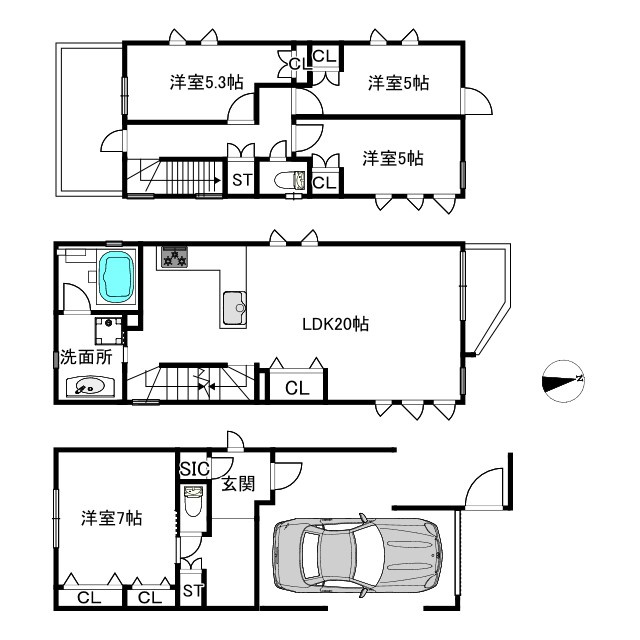 世田谷区等々力　中古戸建の間取り