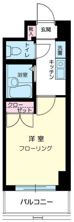 メインステージ平和島の間取り|南東向きバルコニー洋室6帖の1Kバストイレ別