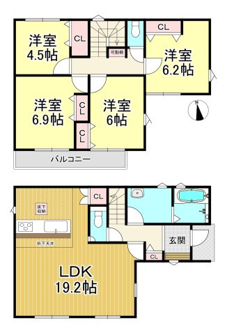 半田市花園町6丁目　全2棟　1号棟の間取り|1号棟　4LDK♪