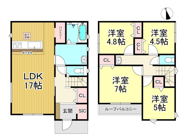 半田市花園町6丁目　全2棟　2号棟の間取り|2号棟　4LDK+パントリー+SIC♪