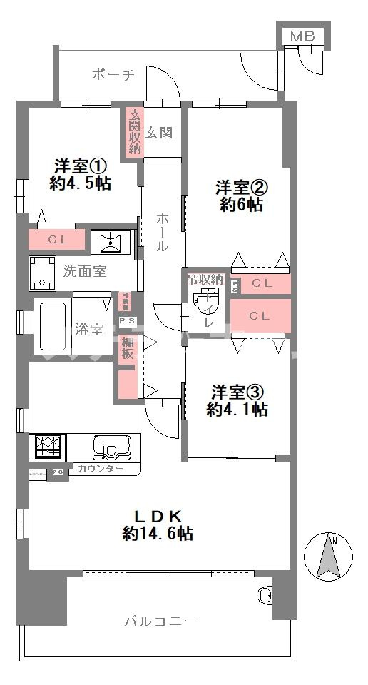 イニシア鶴見パークウエストの間取り|3LDKの物件です