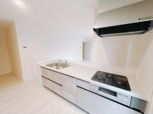 【新築戸建】第1伊勢崎市豊城町のキッチン|■キッチン｜作業がはかどる広々カウンタースペース。会話がはずむ「オープンキッチン」なので家族とのコミュニケーションも活発になります。