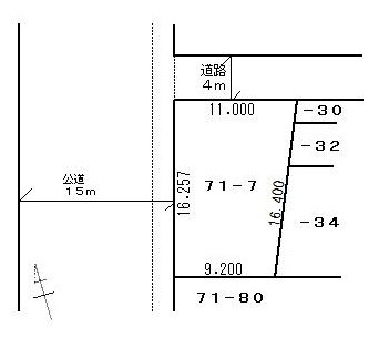 興津２丁目　売家の区画図|敷地と道路　西側幅員15ｍに16.2ｍ接しています。北側幅員4ｍに11ｍ接しています。