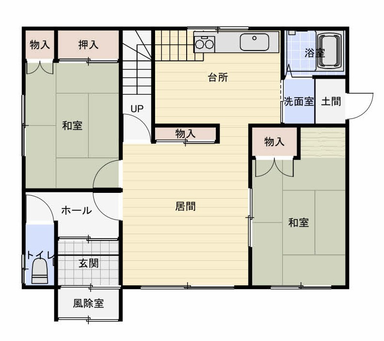 興津２丁目　売家の間取り|1F平面図　リビング9帖・DK6帖・和室6帖X2部屋