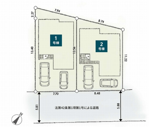 【仲介手数料０円】平塚市黒部丘第1　新築一戸建て　全2棟の区画図|平塚市黒部丘第1　新築一戸建て　全2棟
