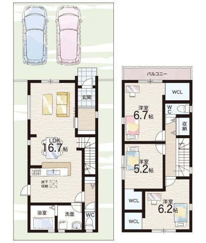 神戸市西区狩場台　第6期　新築一戸建ての間取り|1号棟