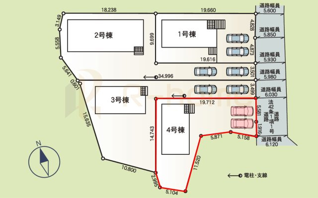 土浦市桜ケ丘町第5　新築戸建て　4号棟の区画図|大きなお買い物だからこそ、メリット・デメリットを伝えさせて頂きます。
R-homeにお任せください♪