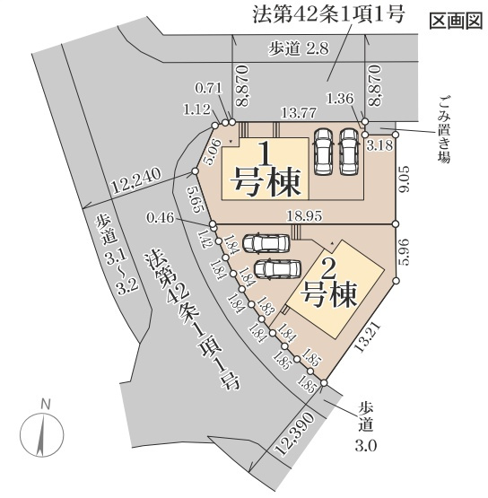 奈良市東登美ヶ丘　新築一戸建ての区画図|全2区画