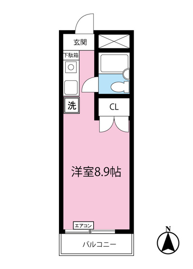 【間取り】 | ラ・リベルテ | 洋室8.9帖のワンルームタイプ！ちょっと広めのお部屋をお探しの単身者さんにオススメ☆洋室で過ごしやすいですね☆