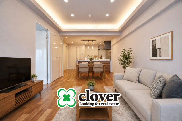 【居間・リビング】 | ルネ門前仲町 | ゆったりとしたくつろぎの時間を過ごせそうな、明るいLDKの様子。※家具や小物はAIによるイメージです　～　お問合せはお気軽にどうぞ。
