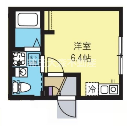 プレナ蒲田の間取り|角部屋！東向き洋室6.4帖の1Rバストイレ別独立洗面台！