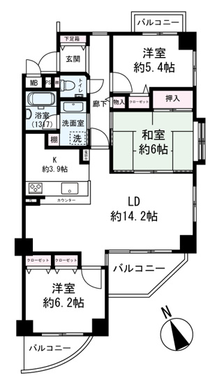 【間取り】 | 阿倍野桃ヶ池シティハウス | 南東角部屋で使いやすい間取りです