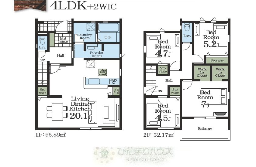 流山市江戸川台西2丁目　新築戸建　2号棟の間取り|2号棟　4LDK+2WIC収納+カースペース2台分