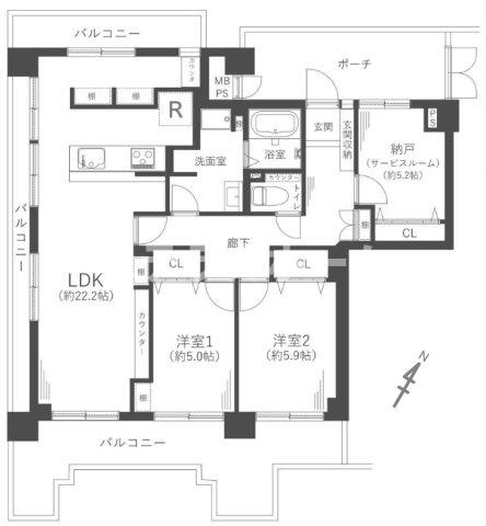 コスモハイツ新大阪2番館の間取り|2SLDKの物件です