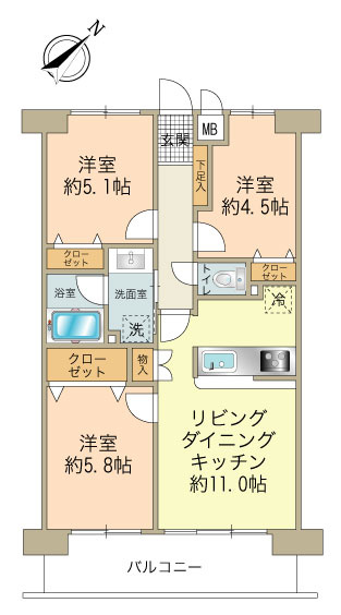 専有面積：約59.56㎡　間取：3LDK
※新規フルリノベーション物件（2026年6月下旬工事完了予定）