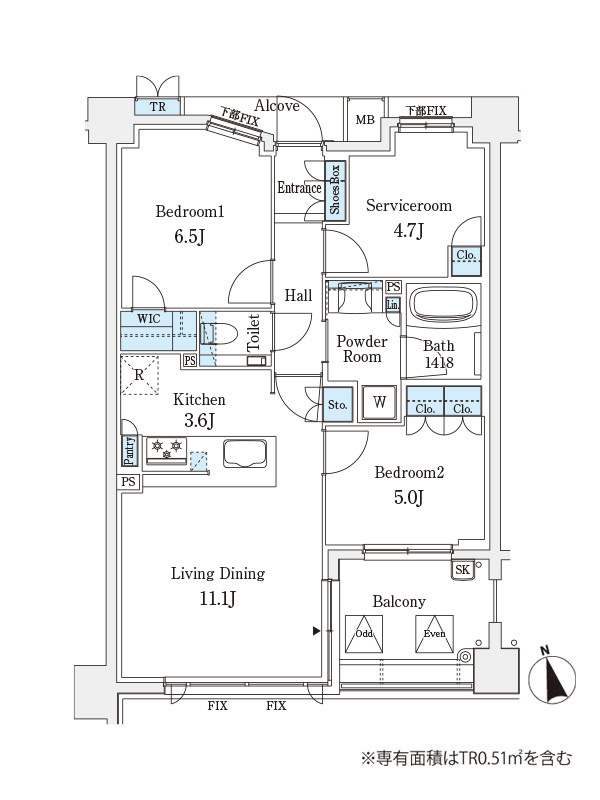 芦屋市朝日ケ丘町の賃貸マンションの間取り