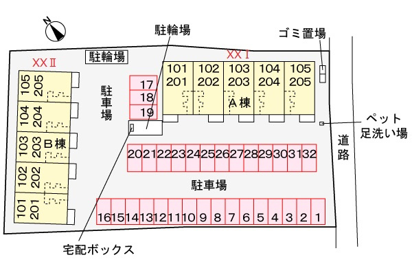 エムズ　サニーガーデンⅩⅩⅠの区画図|駐車場