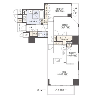【間取り】 | ジオタワー新町 | 【間取り】23階・南西角住戸☆収納充実の3LDK☆