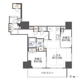 【間取り】 | ジオタワー新町 | 【間取り】南西角部屋、2025年竣工の築浅物件◎