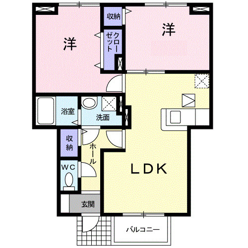 さくらヒルズⅡの間取り|人気のカウンターキッチン搭載2LDK♪