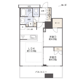 【間取り】 | プレサンスレジェンド堺筋本町タワー | 【間取り】13階・東向き住戸！全室バルコニーに面して十分な解放感！