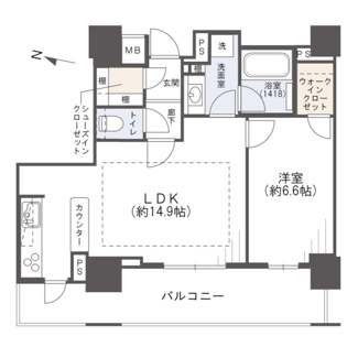 【間取り】 | アデニウムタワー梅田イーストスクエア | 【間取り】1LDK西向き住戸！大型のWIC・SICがあり収納充実◎
