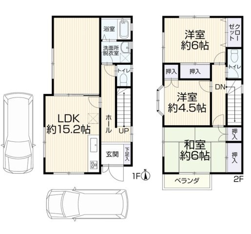 【間取り】 | 横山台中古戸建 | 3LDKは、リビングダイニングキッチンと3つの居室がある間取り。ファミリー層に非常に人気の高い間取りで、広々としたリビングで家族団らんを楽しみ、個室でプライベートな時間も確保できるのが大きな魅力です。