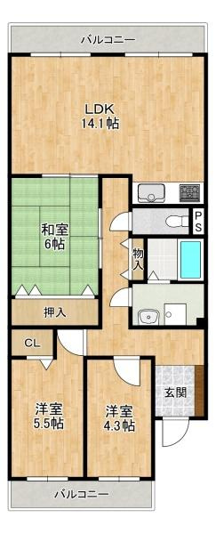 グリーンタウン香里ヶ丘　Ａ棟　中古 マンションの間取り