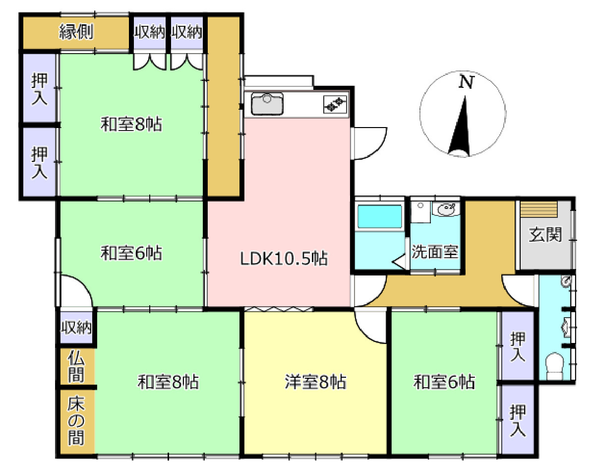 宇土市立岡町の中古一戸建の間取り|5LDK