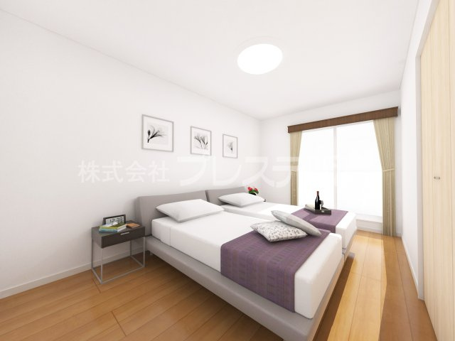 奈良市中山町の新築一戸建 全３区画の洋室|２号地２階洋室（主寝室）完成イメージ／南向きですので、陽あたり良好です♪