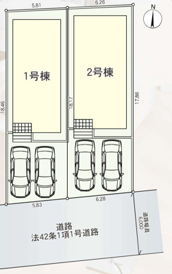 【区画図】 | 妻田西新築戸建 | 区画図は、土地の形状、境界、道路との関係を詳細に示す図面土地の正確な位置、面積、形状を把握し購入や建築計画の判断に不可欠です。区画整理や開発状況も示され、将来的な土地利用のイメージを掴む上でも重要ね。