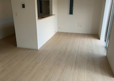 【居間・リビング】 | 光が丘新築戸建 | 直線タイプはLとDKを一直線に並べた形で対面キッチンのタイプです。一般的なのでよく見かけるかもしれません。直線タイプに似た直接アイランドタイプは、キッチンとダイニングの間に壁がない分広く感じられます。