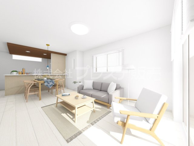 奈良市中山町の新築一戸建 全３区画の居間・リビング|１号地リビング完成イメージ／ＬＤＫは広々17.1帖！南向きですので、陽あたり良好です♪※モデルハウスあり