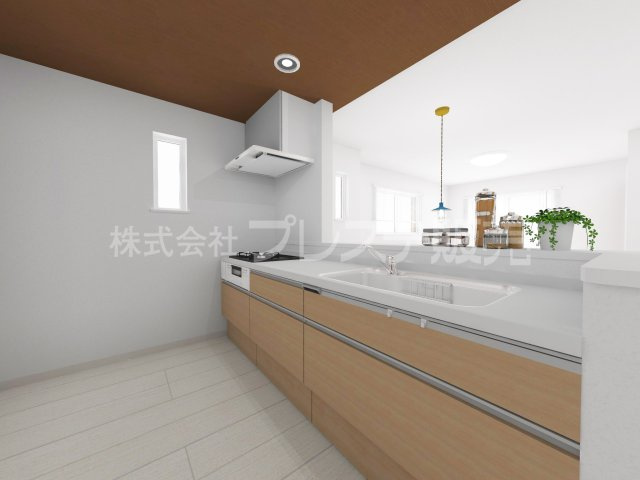 奈良市中山町の新築一戸建 全３区画のキッチン|１号地キッチン完成イメージ／人気の対面キッチン♪