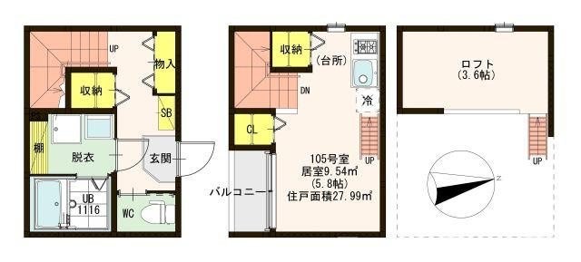 京都市伏見区深草十九軒町のアパートの間取り