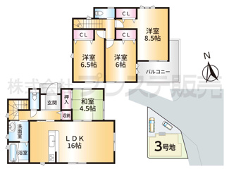 【間取り】 | 奈良市中山町の新築一戸建 全３区画 | ３号地間取図