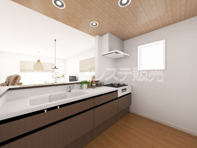 奈良市中山町の新築一戸建 全３区画のキッチン|３号地キッチン完成イメージ／人気の対面キッチン♪