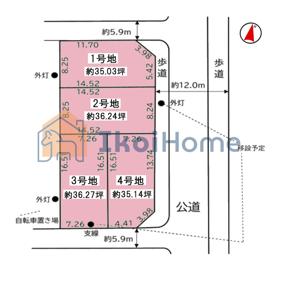 神戸市西区池上4丁目　1期全4区画　3号地　土地の土地図|整形地でお家も建てやすい！前面道路5.9ｍで駐車も楽々です！交通量も少なく安心です♪