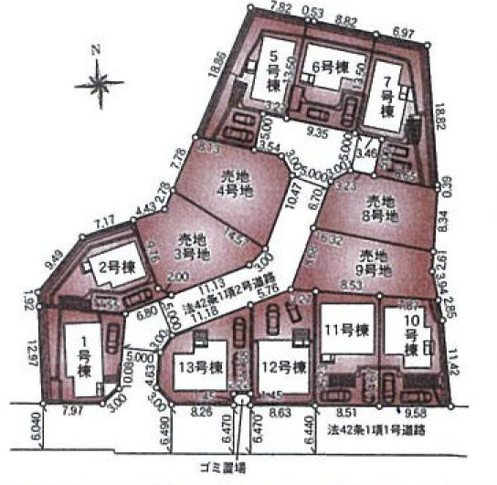 【区画図】 | 薬師台新築戸建 | 区画図は、土地の形状、境界、道路との関係を詳細に示す図面土地の正確な位置、面積、形状を把握し購入や建築計画の判断に不可欠です。区画整理や開発状況も示され、将来的な土地利用のイメージを掴む上でも重要。